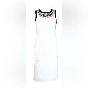 XOXO White and Black Midi Dress with Beaded Neckline